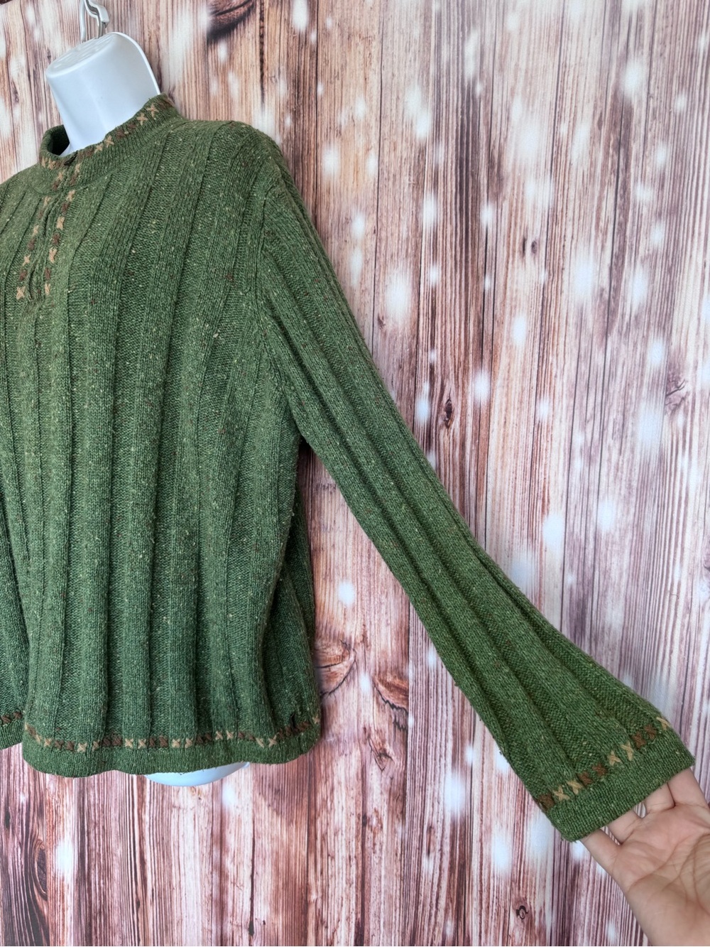 Woolrich Wool Blend Moss Heather Green Quarter Zip Knit Sweater - Picture 3 of 9